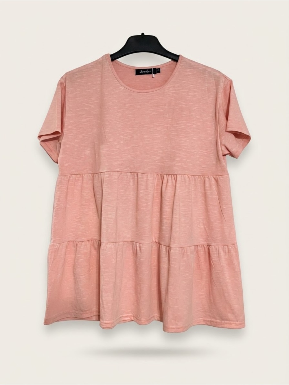 Women’s Soft Pink Tiered Short Sleeve Top New Size M Blouse Lightweight Peach